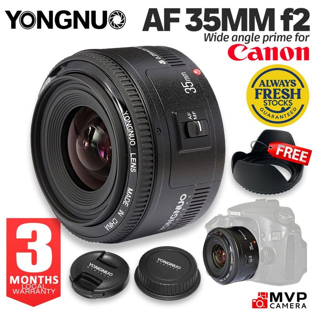 YONGNUO YN 35mm f2 Autofocus Lens for Canon EF EFS Wide Angle Prime ...