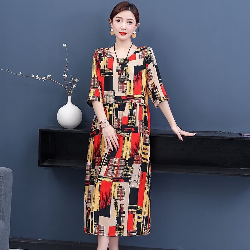 Dress For Woman One-Piece Mid Length Skirt Middle Aged Elderly Women's  Clothing oversize Loose Hem | Shopee Philippines