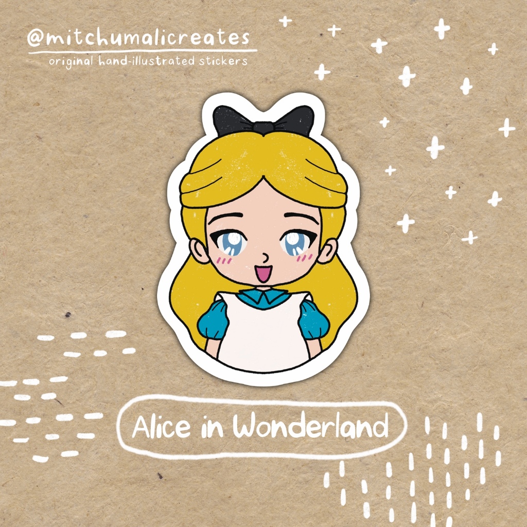 Alice in Wonderland Fan Art Waterproof Sticker for Tumblers, Laptops