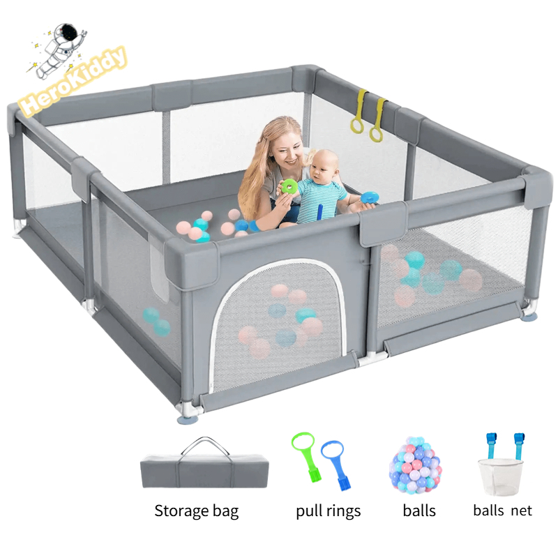 【HeroKiddy】 Playpen For Baby Big Baby Playpen With Balls Steel Frame Indoor  Play Fence