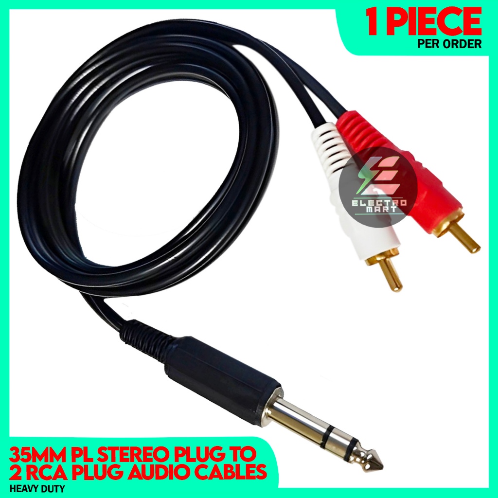 E MART 6.35mm PL Stereo to 2 RCA Audio Cable – Connect Guitar, Mixer ...
