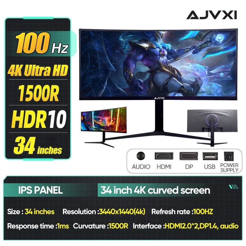 【3 Years Warranty】AJVXI 34 inch curved gaming monitor 1ms&180Hz ...