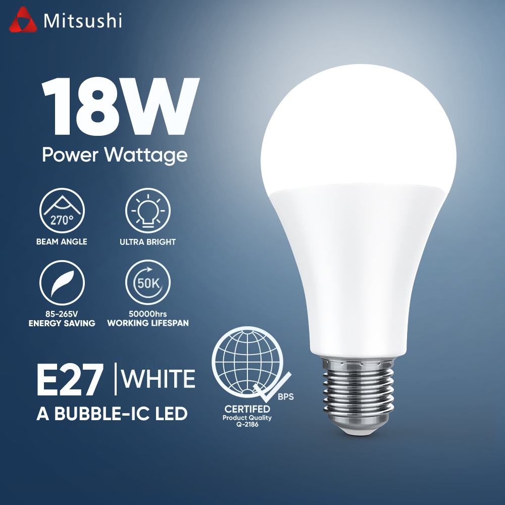 Mitsushi A-Bubble White LED Bulb 5W/7W/9W/12W/15W/18W | Shopee Philippines