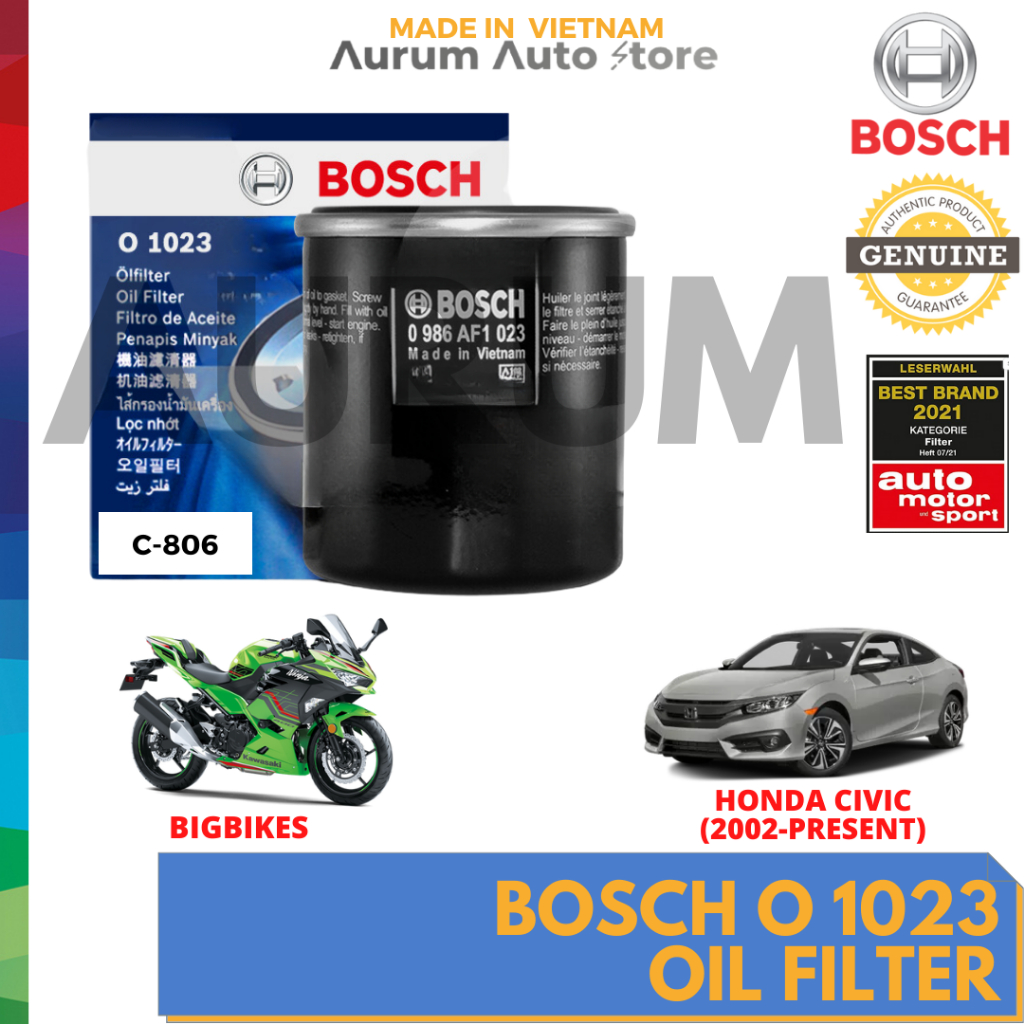 Bosch O-1023(C-806) Oil Filter set for Honda Civic(all models) and Big  Bikes | Shopee Philippines