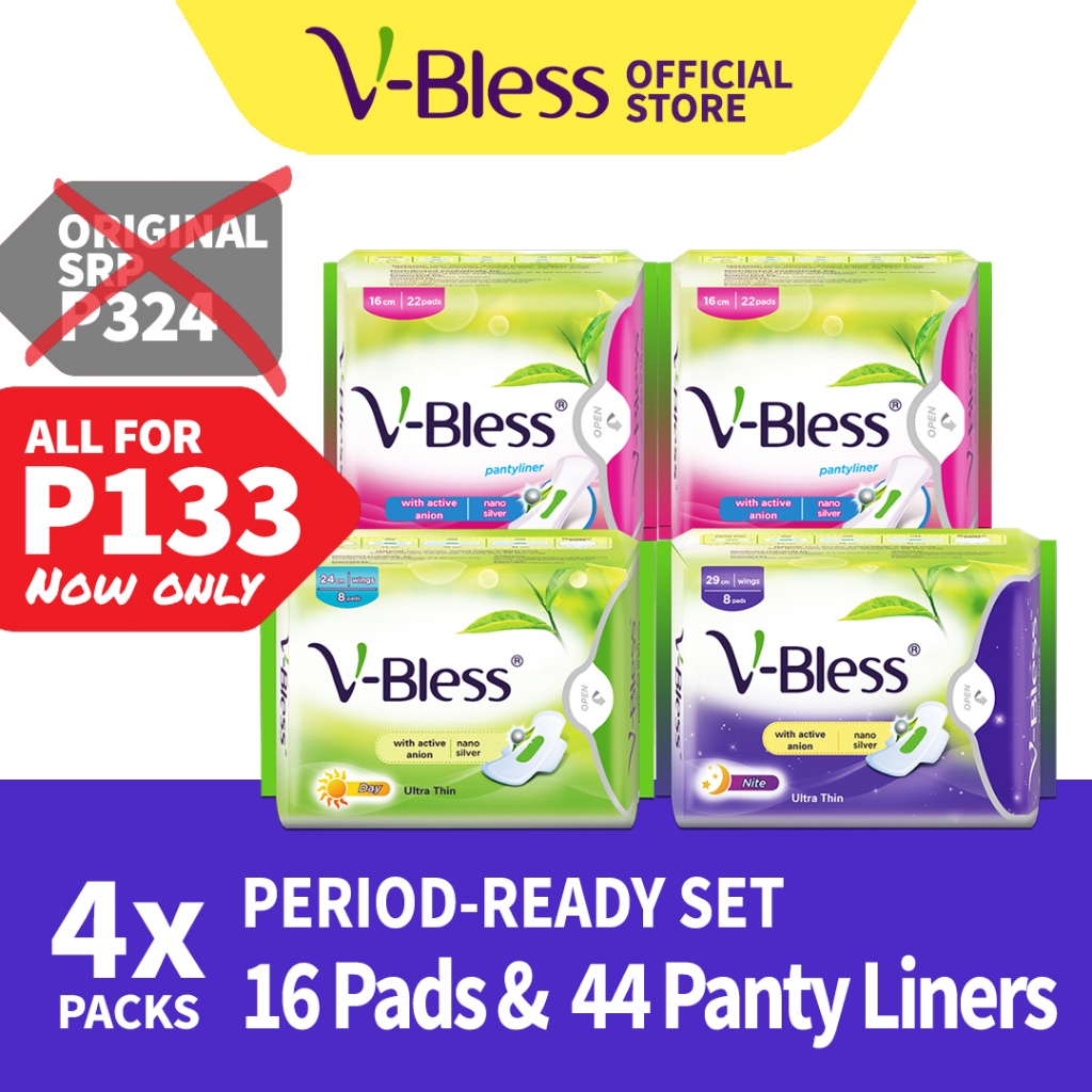 V-Bless Sanitary Pads & Panty Liners 4-pack Bundle Ultra Thin Super ...