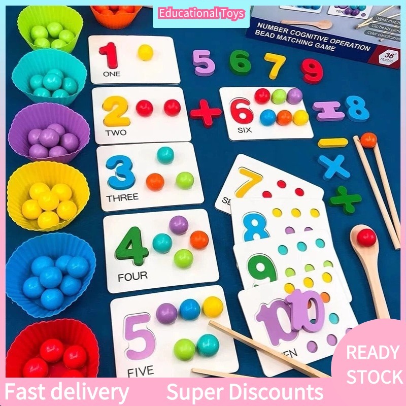 Wooden Clip Beads Math Toy Rainbow Color Sorting Matching Early ...