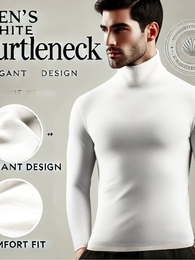 WHITE TURTLENECK FOR MEN WITH SIZES COTTON SPANDEX