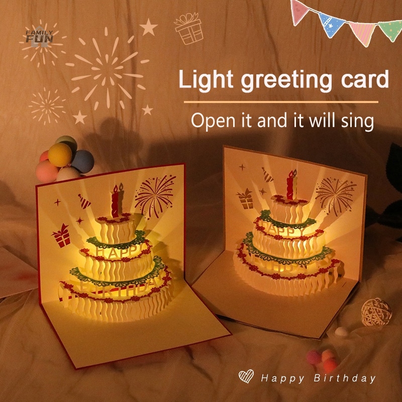 Music Birthday Card Pop Up 3D Musical Light Greeting Card Creative ...