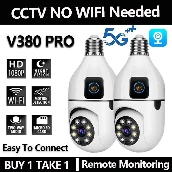 Dual lens CCTV Light Bulb Camera V380 Pro No WIFI Needed 5G Phone ...