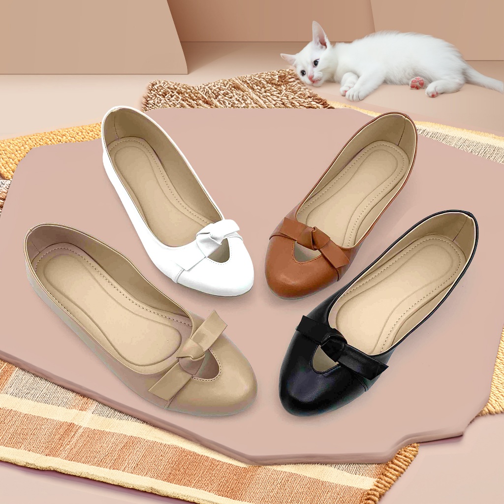 R A315 Flat Shoes Semi Pointed Toe with Vamp Bow Knot in Plain Ballet Doll Shoes Standard Fit Shopee Philippines