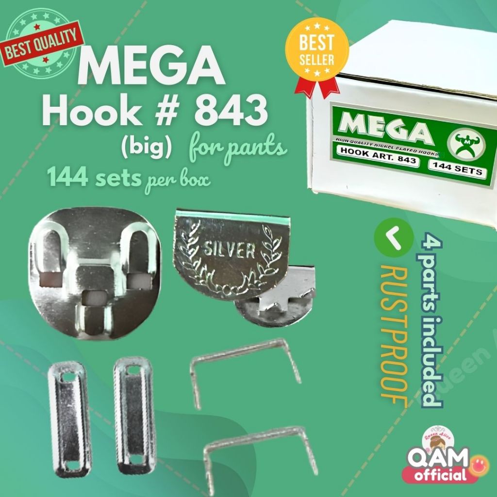 MEGA Hook #843 for Pants (Big) sold per box (144 sets) 4 parts QUALITY ...