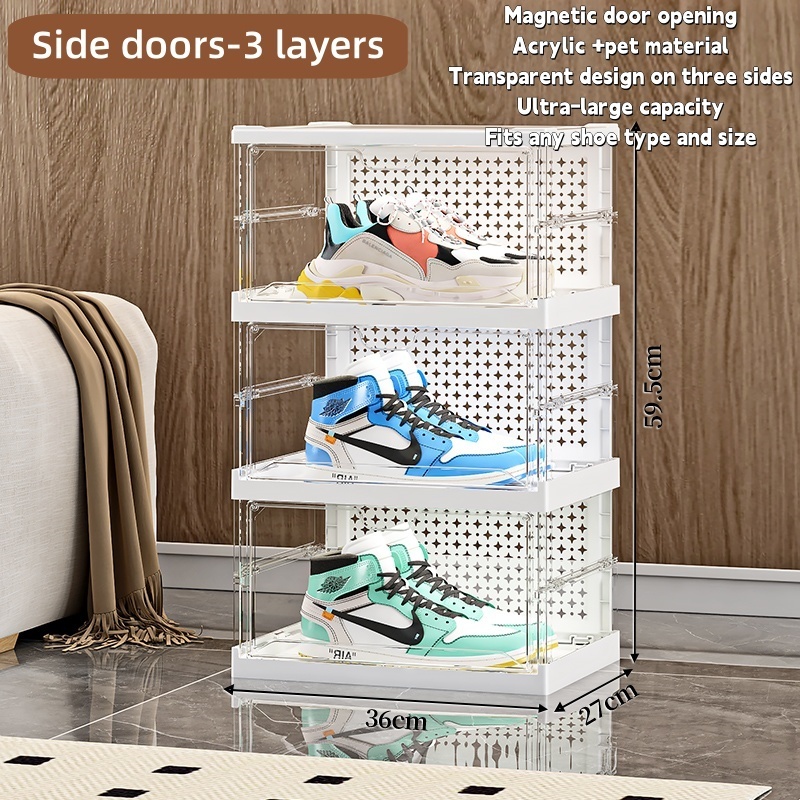Transparent shoes rack storage box shoe organizer Shoe Box foldable Shelf Free Installation cabinet Shopee Philippines