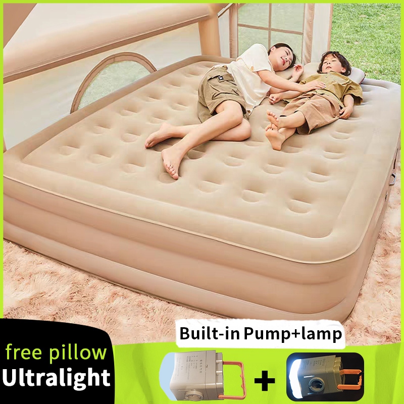 Inflatable bed with electric pump air mattress portable folding camping ...