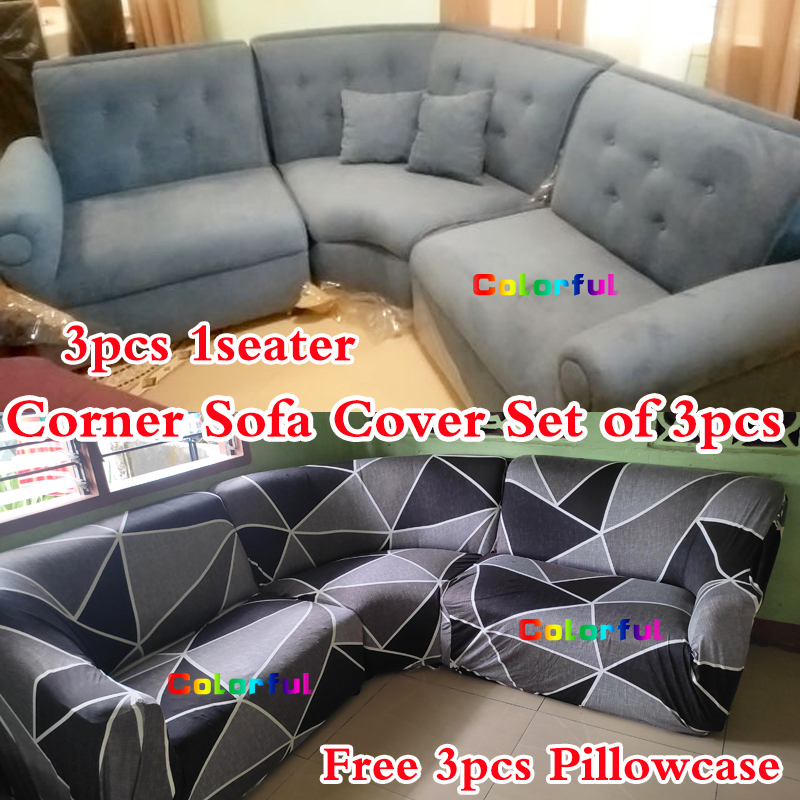 Corner Sofa Cover Set of 3Pcs Stretchable Furniture Covers 3pcs 1Seater  Sofa Cover Free Pillowcase