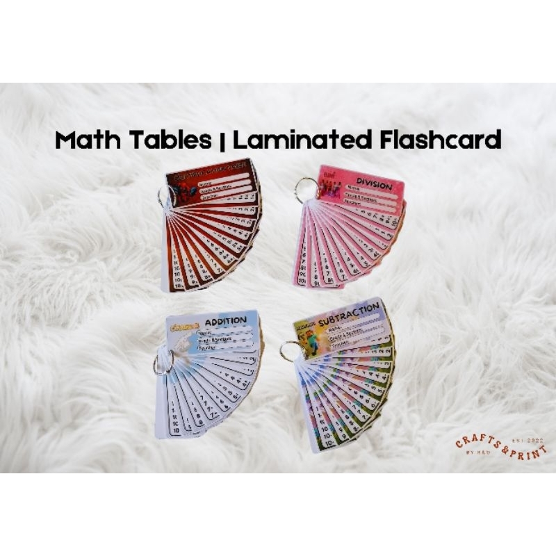 MATH TABLES LAMINATED FLASHCARD (MULTIPLICATION, ADDITION, SUBTRACTION ...
