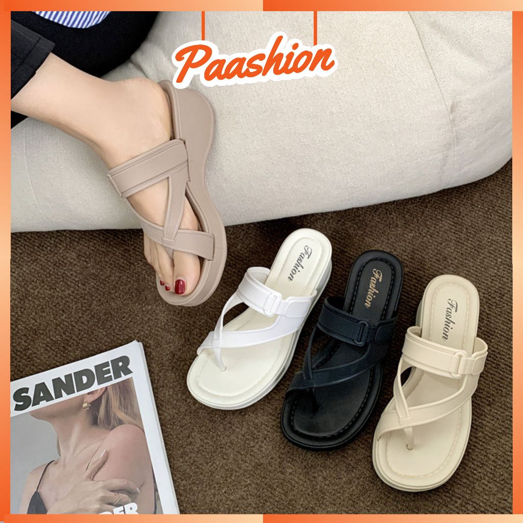 Paashion 5CM Chic Toe Strap Wedge Sandals Rubber Foootwear For Women ...