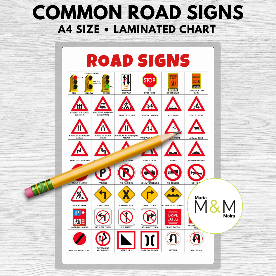 LAMINATED ROAD SAFETY SIGNS CHARTS | A4 SIZE | EDUCATIONAL SAFETY ...