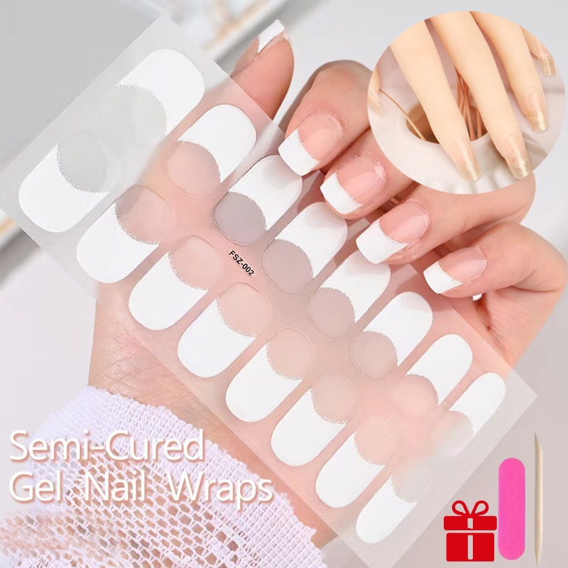 1/2 sheet Semi-cured Gel Nail Sticker Gradient Color Double Color Nail ...