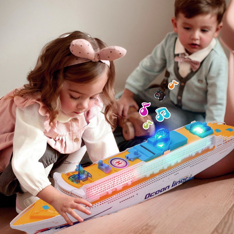 Oversized 49CM electric toy boat High simulation lights and music ...