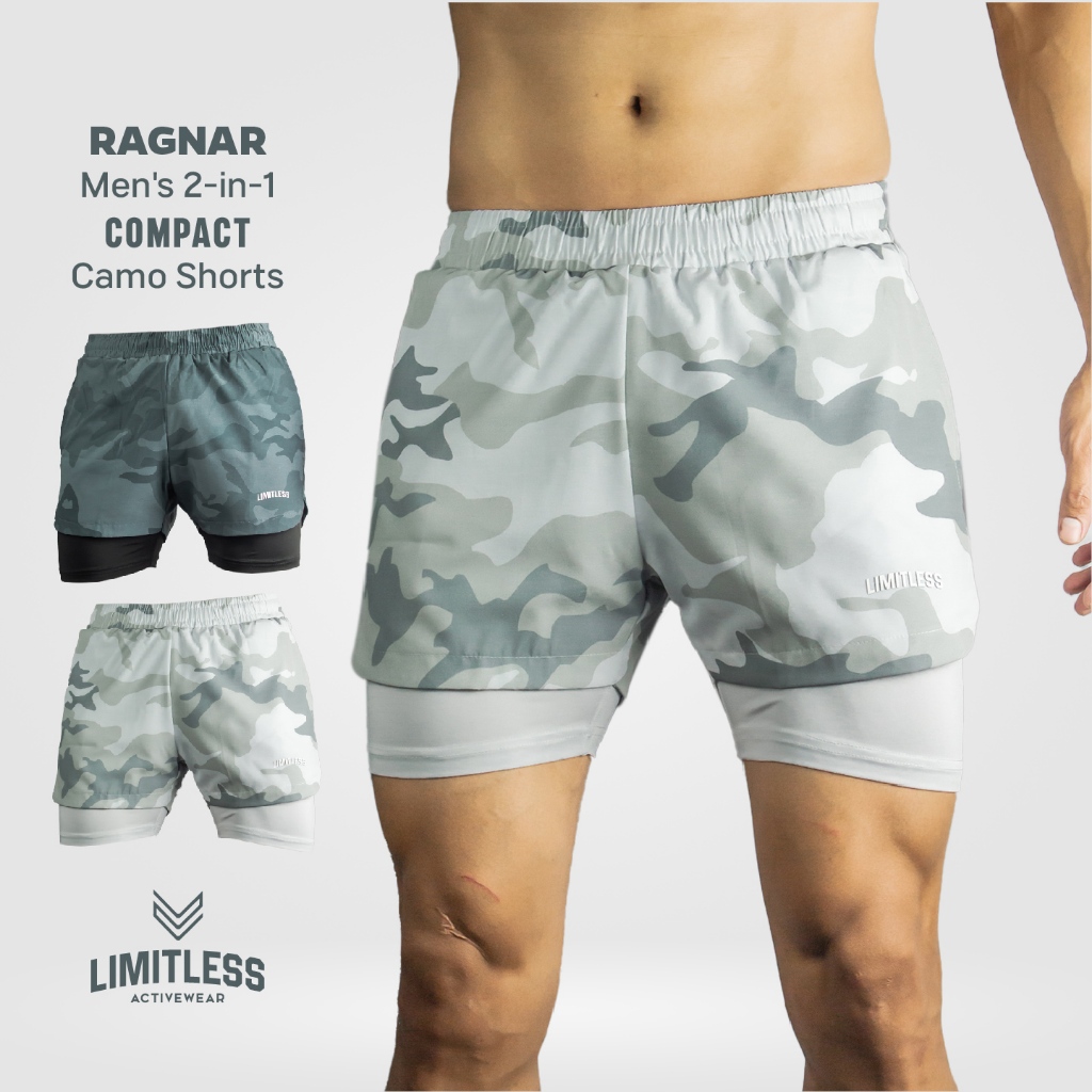 Limitless [RAGNAR] Men's 2-in-1 Compact Camo Training Shorts with ...