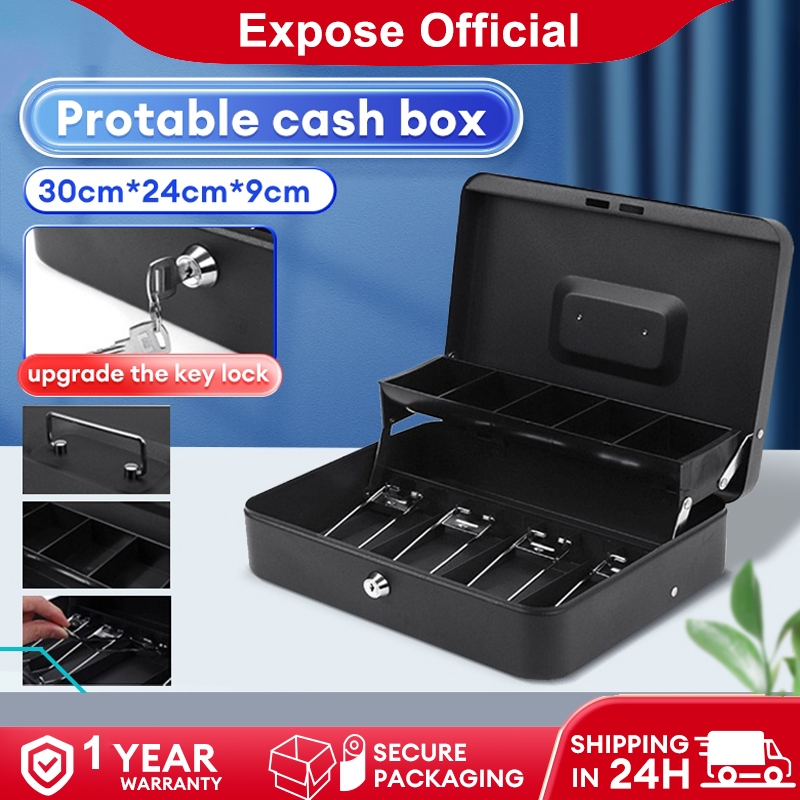 30CM Portable Safety Box Safe with Key Lock Cash Coin Money Safe 2 ...