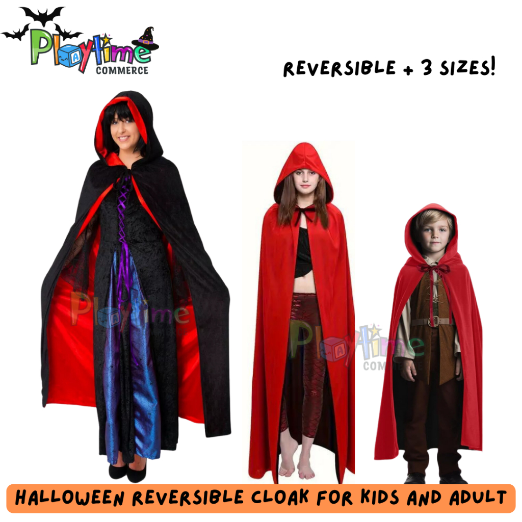 Halloween Reversible Cloak Red Black Cape Costume Party Idea Kids Teens ...