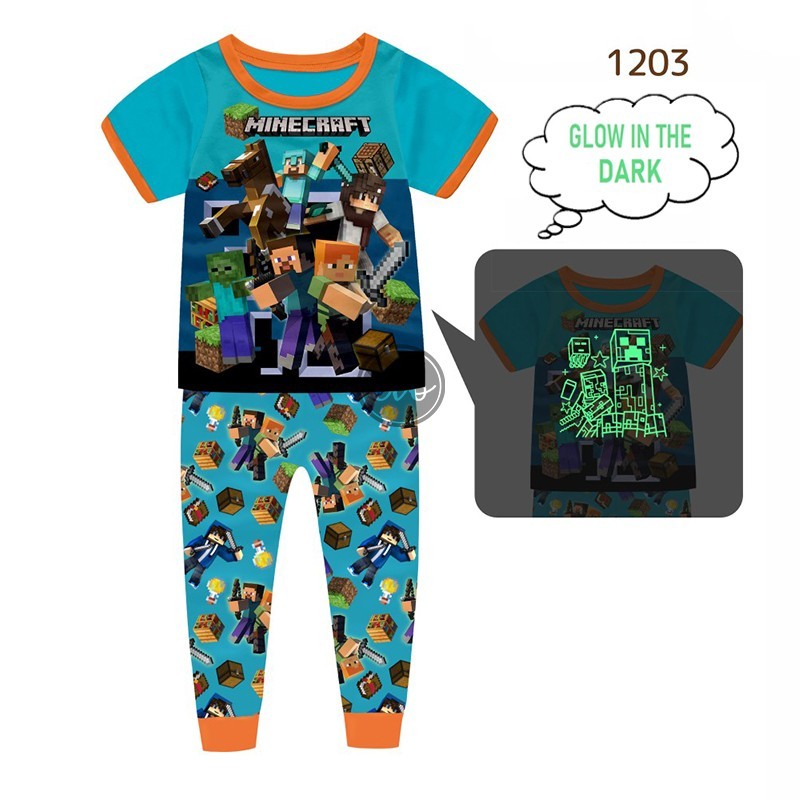 GLOW in the DARK Pajama Set Minecraft Shortsleeves Pajamas Set for Boys ...