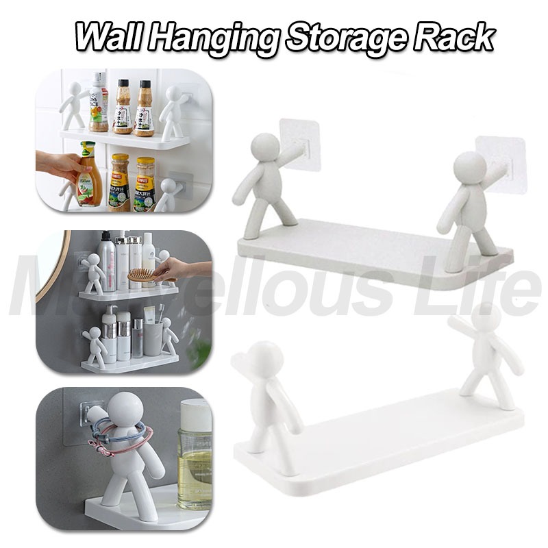 【COD】Wall Hanging Bathroom Human Hook Rack Floating Wall Ledge Plastic ...