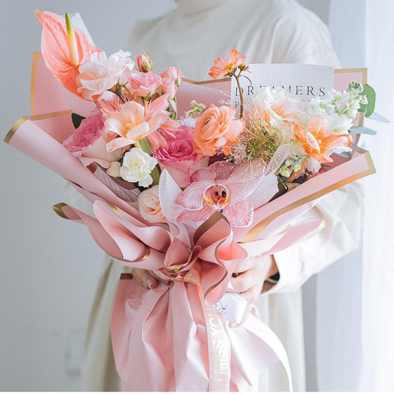 20pcs Gold Border Bouquet Wrapper Paper ThickeningPaper Light Luxury ...