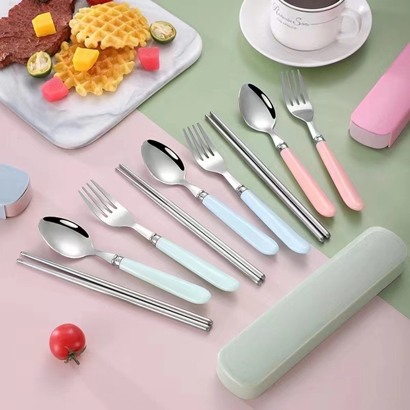 OPE 3-in-1 Portable tableware set stainless steel chopsticks spoon fork ...