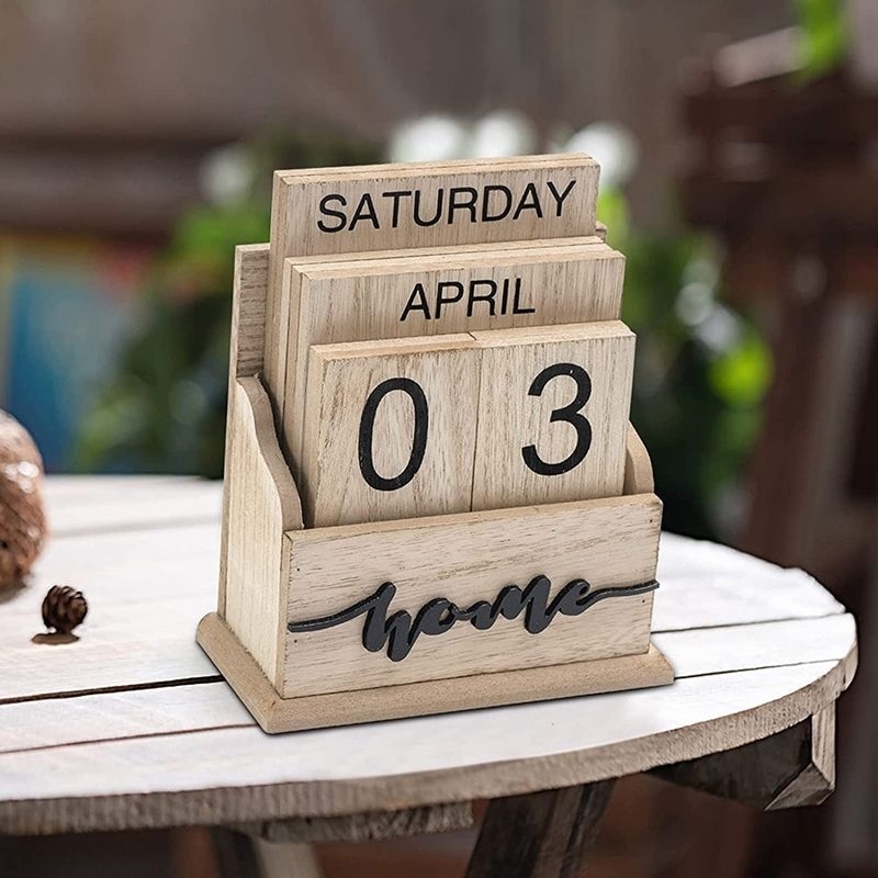 Wooden Calendar desk wood retro Calendar for home office decoration ...