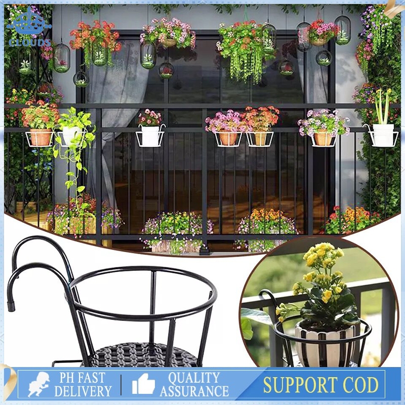 Balcony hanging plant rack fence circular flower pot rack railing fence ...