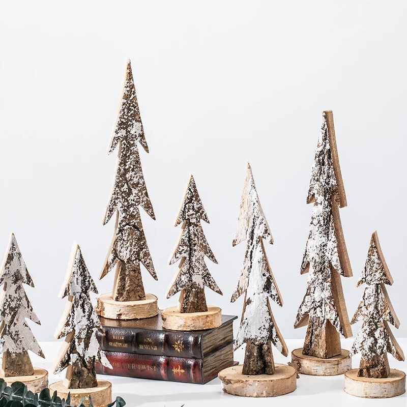 3Pcs Wooden Mini Christmas Trees Tabletop Home Decor Spruce Original