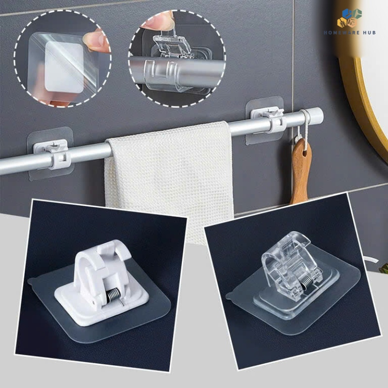 2Pcs Curtain Rod Shelf Bracket Nail-Free Adjustable Holders Self ...