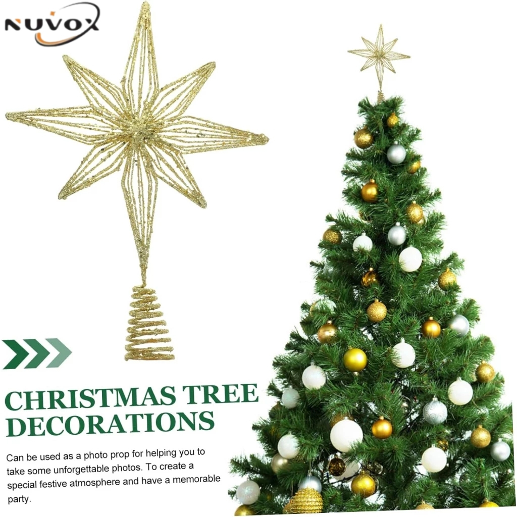 Christmas Tree Topper Star Decoration Glittering Gold Star With Lights ...