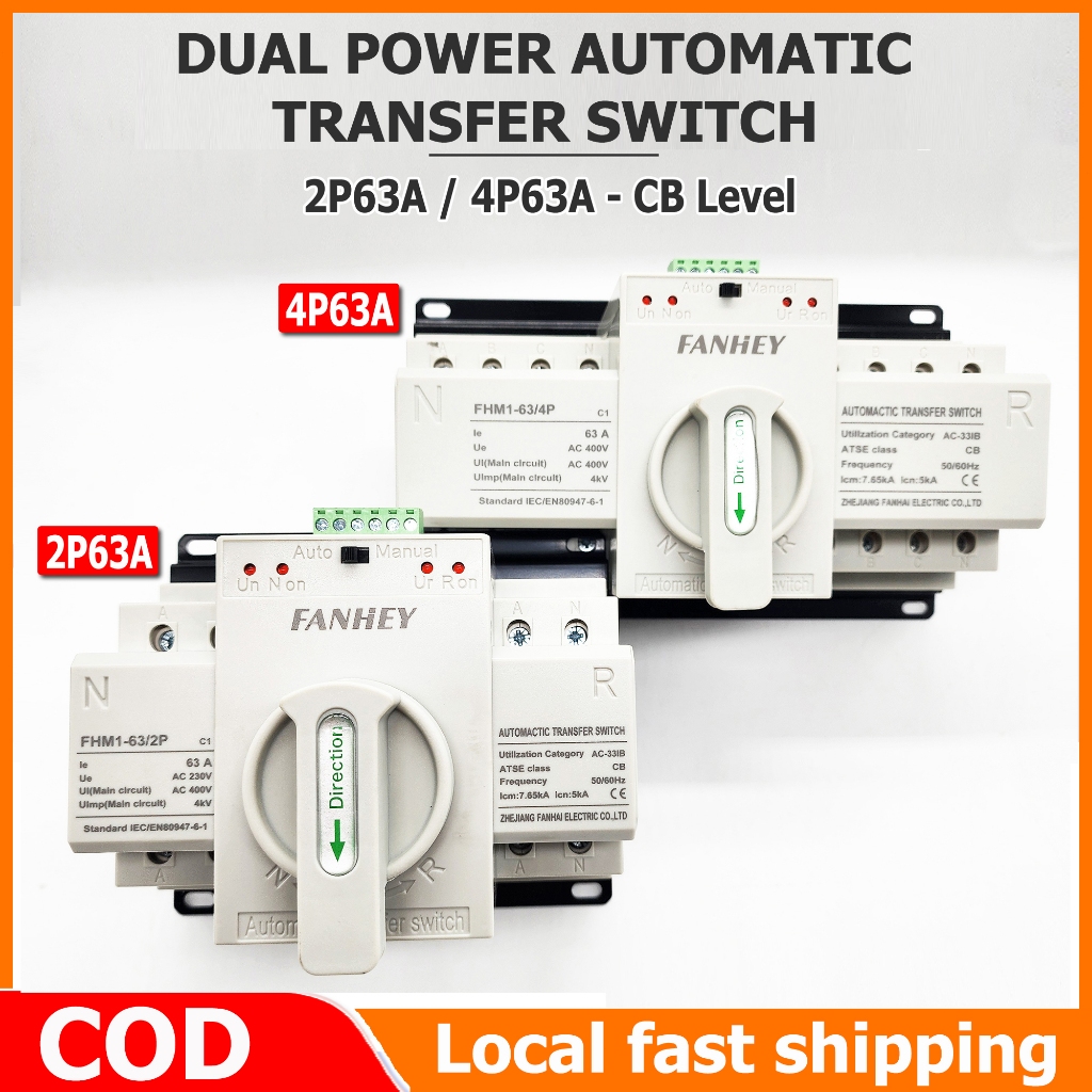 4P 2P 63A MCB Type Dual Power Automatic Transfer Switch 230V ATS ...