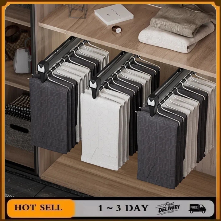 Pull Out Pants Hanger Rack Sliding Wardrobe Rack Organizer Clothes