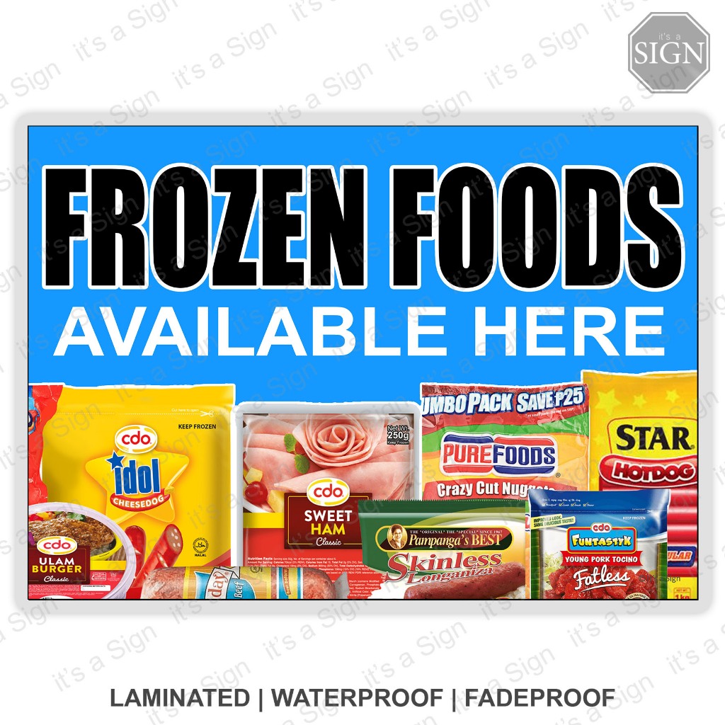 Frozen Foods Available Here Sign - Laminated Signage Labels - A4 / A3 ...