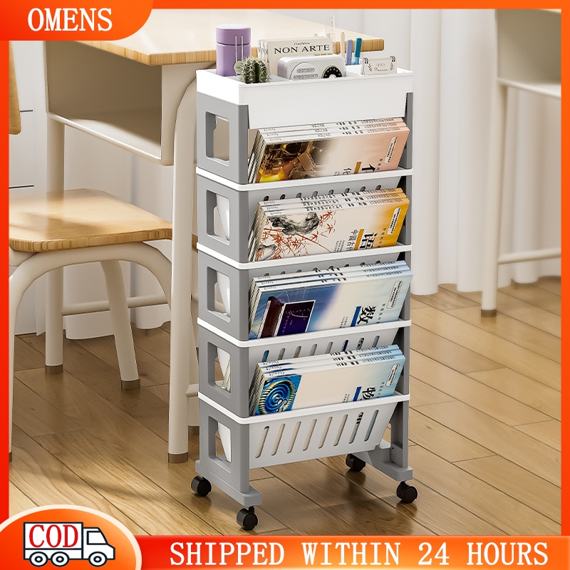 5/6 Layers Bookshelf With Wheels Movable Reading Rack Multi-functional ...