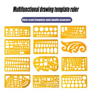 11pcs Geometric Drawing Templates, Plastic Measuring Template Rulers Clear  Green Shape Template For Drawing Engineering Drafting Building School Offic