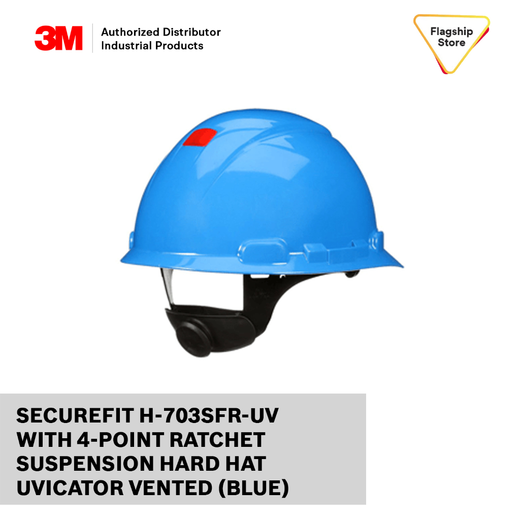 3M SECUREFITH 703SFR UV 4 POINT RATCHET SUSPENSION HARD HAT UVICATOR VENTED BLUE