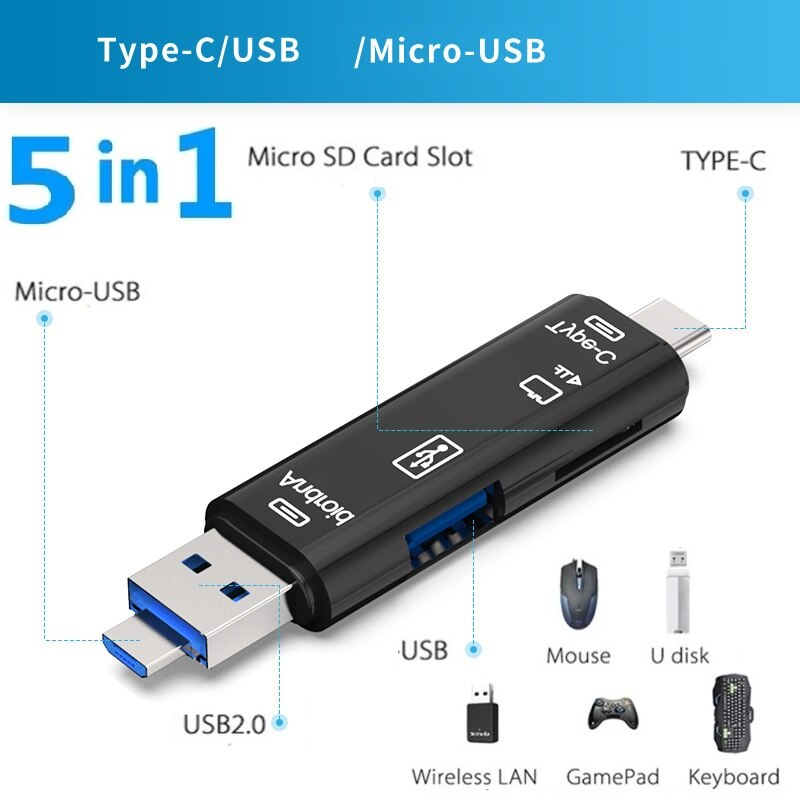 6 In 1 OTG USB SD Card Reader USB Type C Adapter Micro TF SD USB
