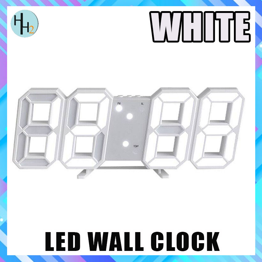 Modern Digital 3D White LED Wall Clock Alarm Clock12/24 Hour Shopee