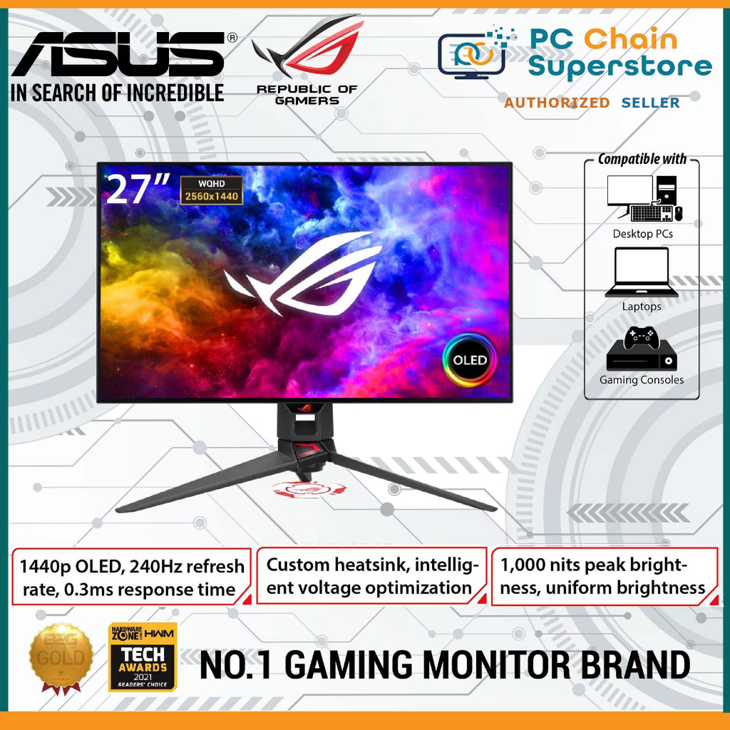 Asus Rog Swift Oled Pg27aqdm Gaming Monitor ― 27 Qhd 1440p Oled