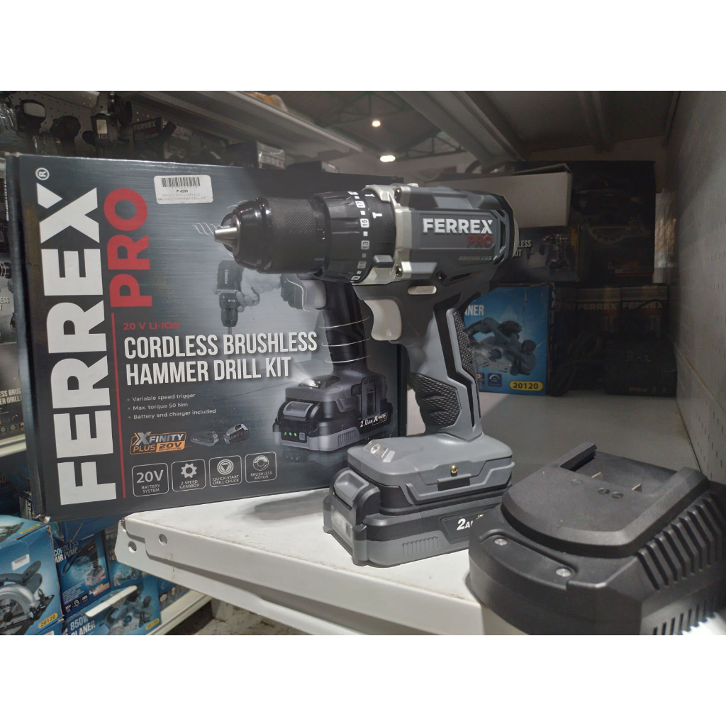 Ferrex Pro Cordless Brushless Hammer Drill Kit surplus from australia
