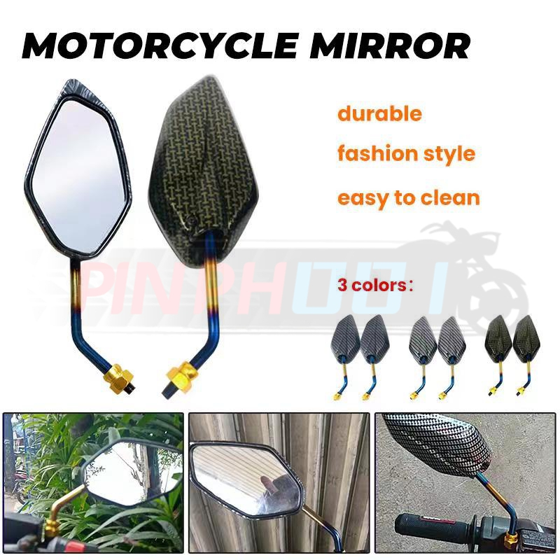 Motorcycle Side Mirror Carbon Fiber Universal Back/Side Mirror Long