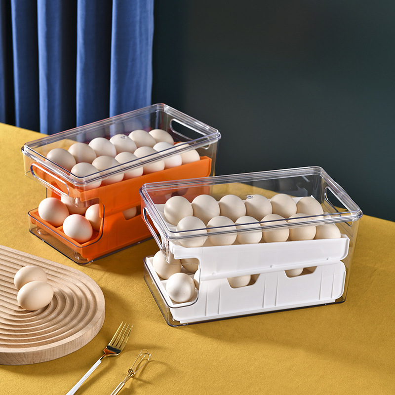 Egg Tray Organizer Egg Organizer Box Auto Slide 2 Layers Egg Container