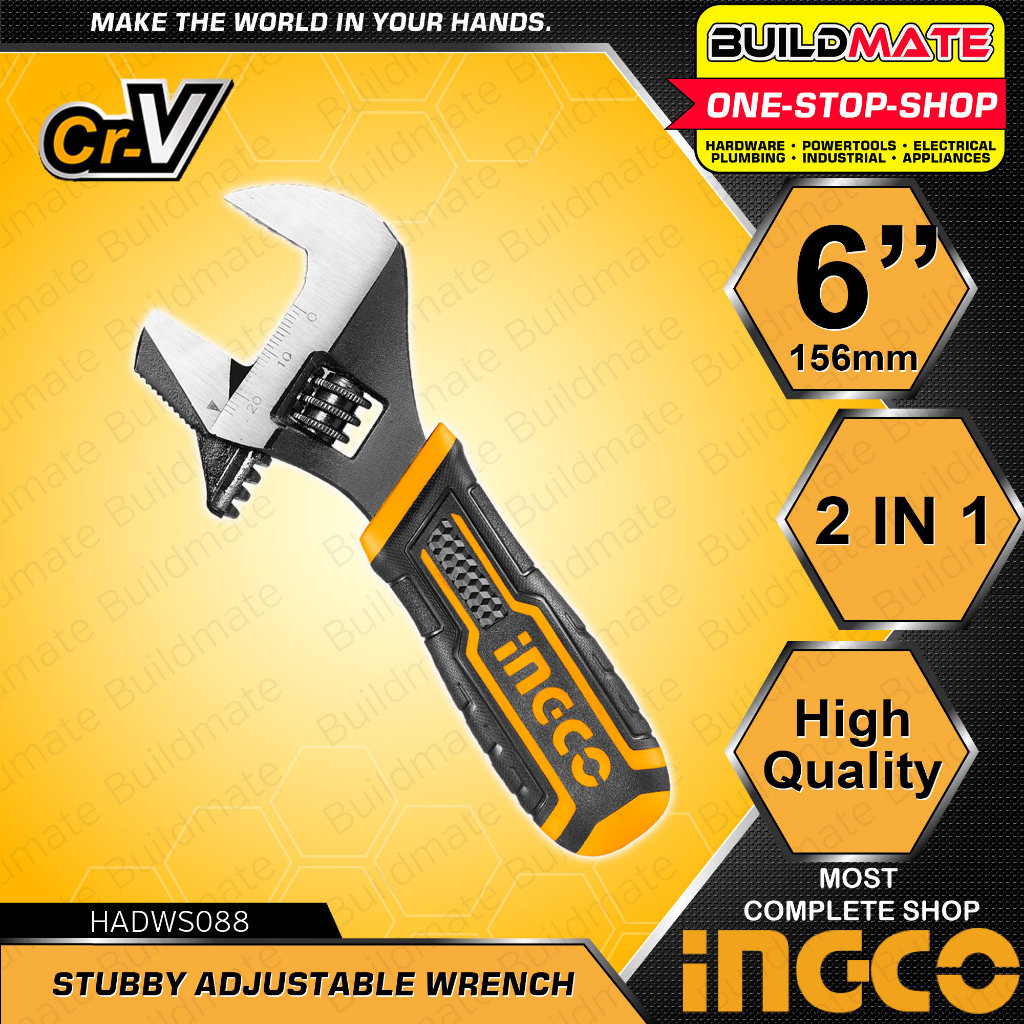 BUILDMATE Ingco 2in1 6" Inch 156mm Stubby Adjustable Wrench and Pipe