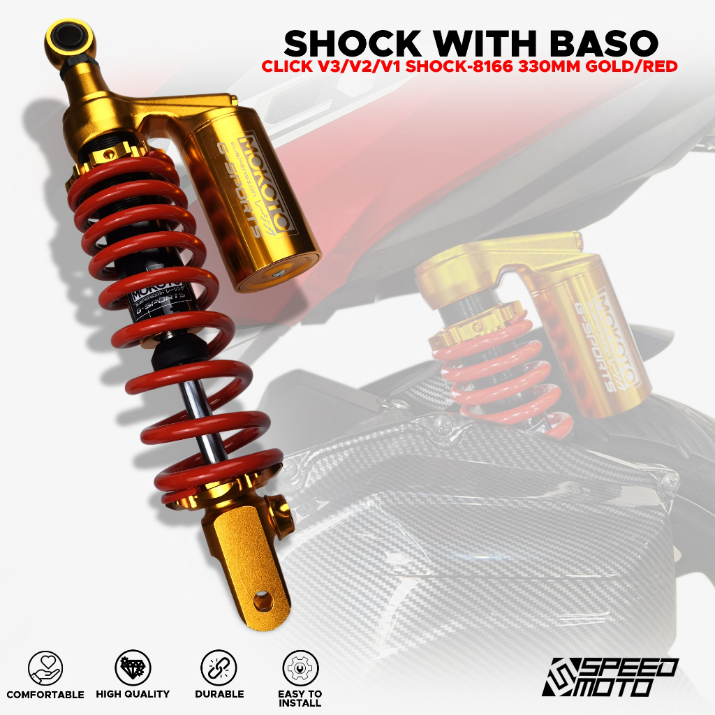 MOKOTO HONDA CLICK V1 V2 V3 REAR SHOCK GAS ABSORBER W/ BASO 330MM GOLD ...