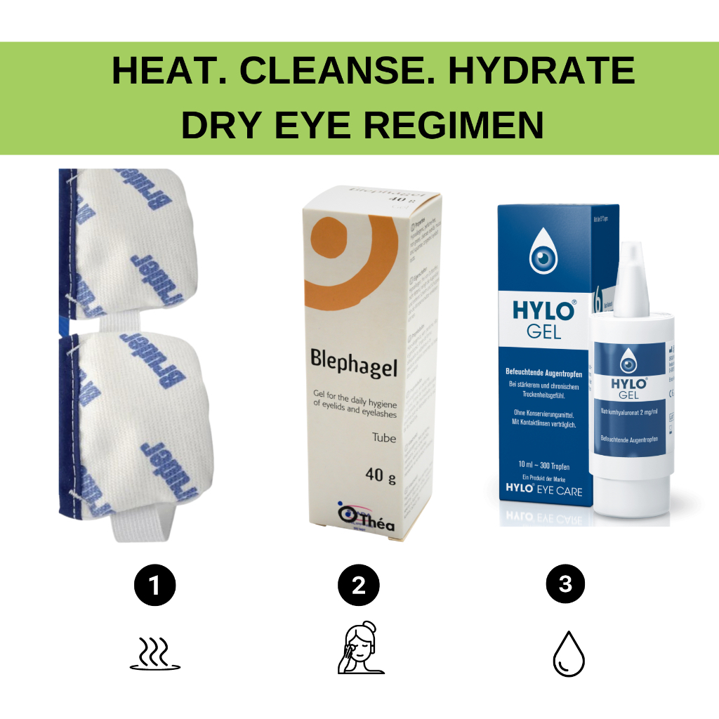 Dry Eye Regimen Pack (Warm compress, MGD Eyelid Cleaner and Halo Gel